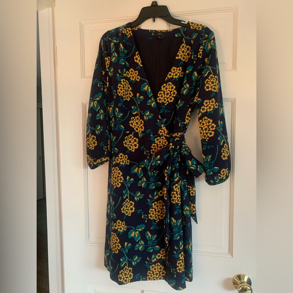 J Crew Navy Floral Wrap Dress